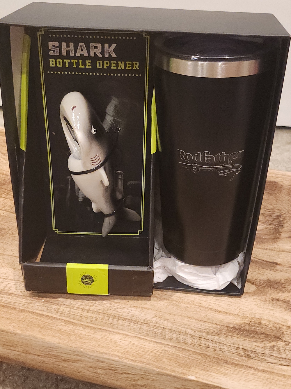 Shark Bottle Opener & Black Stainless Tumbler Set Father's Day